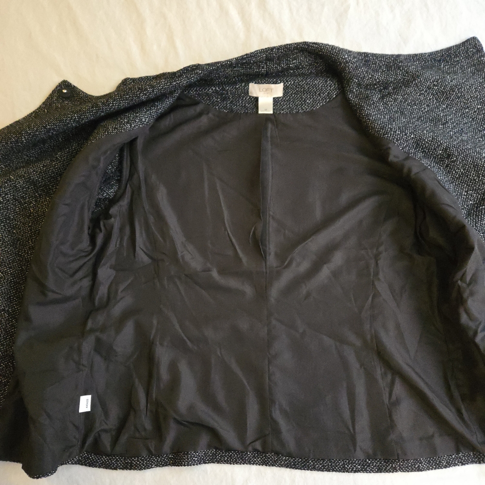 LOFT Dark Gray Tweed Double-Breasted Moto Blazer EB3 - Picture 5 of 15